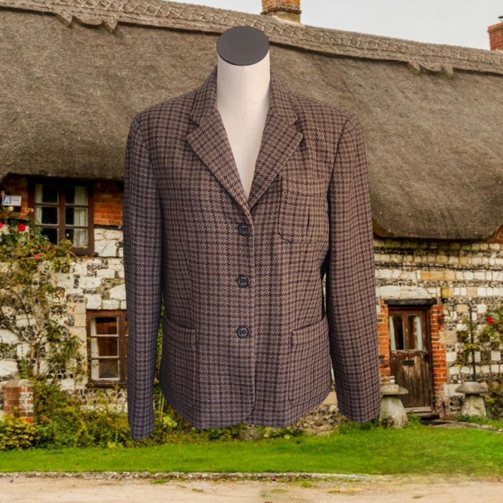 Houndstooth Plaid Wool Blend Classic Blazer